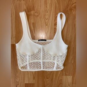 Zara White Lace Accent Crop Top